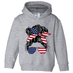 Messy Bun Usa Flag Glasses American Flag American Girl Toddler Hoodie