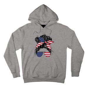 Messy Bun Usa Flag Glasses American Flag American Girl Tall Hoodie