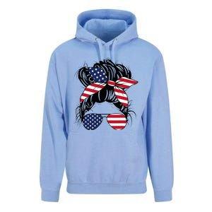 Messy Bun Usa Flag Glasses American Flag American Girl Unisex Surf Hoodie