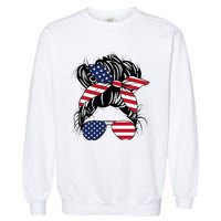 Messy Bun Usa Flag Glasses American Flag American Girl Garment-Dyed Sweatshirt