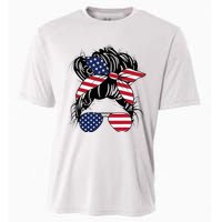 Messy Bun Usa Flag Glasses American Flag American Girl Cooling Performance Crew T-Shirt