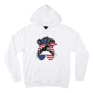 Messy Bun Usa Flag Glasses American Flag American Girl Hoodie