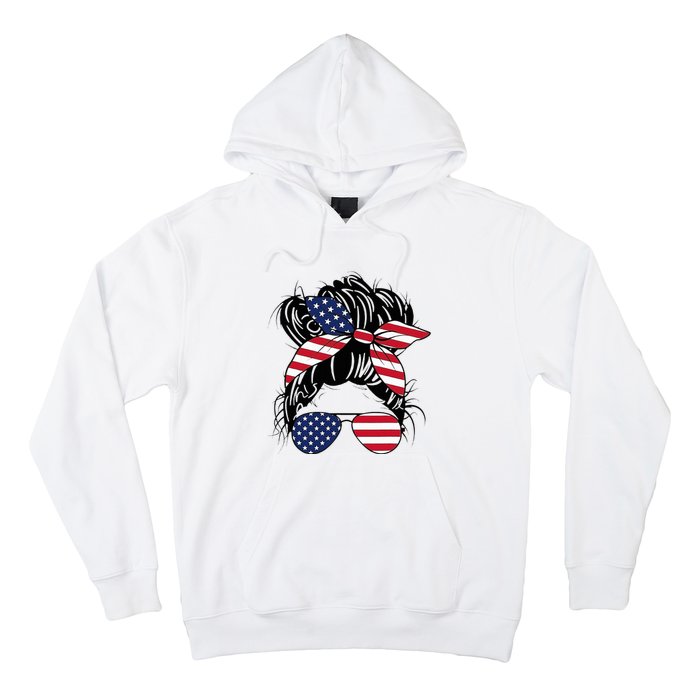 Messy Bun Usa Flag Glasses American Flag American Girl Hoodie