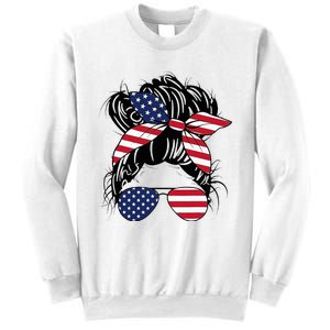 Messy Bun Usa Flag Glasses American Flag American Girl Sweatshirt