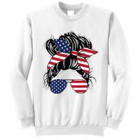 Messy Bun Usa Flag Glasses American Flag American Girl Sweatshirt