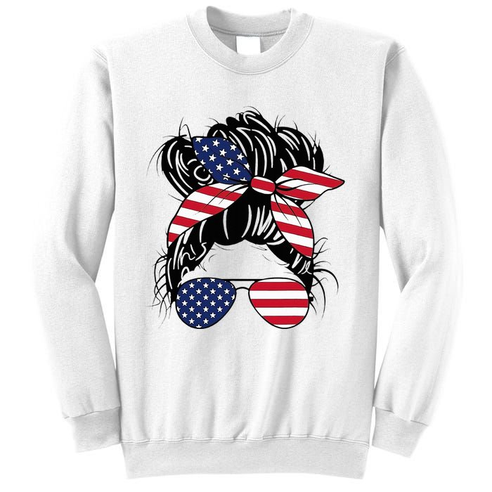 Messy Bun Usa Flag Glasses American Flag American Girl Sweatshirt