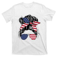 Messy Bun Usa Flag Glasses American Flag American Girl T-Shirt