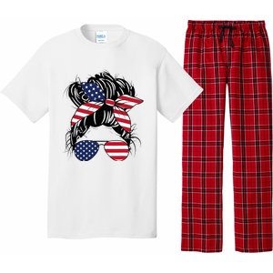 Messy Bun Usa Flag Glasses American Flag American Girl Pajama Set