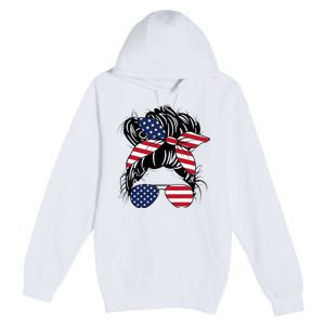 Messy Bun Usa Flag Glasses American Flag American Girl Premium Pullover Hoodie