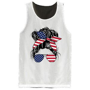 Messy Bun Usa Flag Glasses American Flag American Girl Mesh Reversible Basketball Jersey Tank