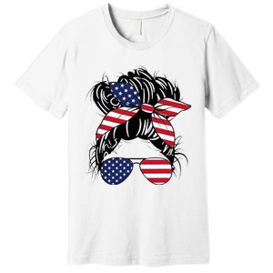 Messy Bun Usa Flag Glasses American Flag American Girl Premium T-Shirt