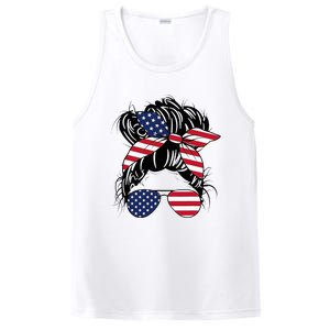 Messy Bun Usa Flag Glasses American Flag American Girl PosiCharge Competitor Tank