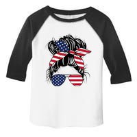 Messy Bun Usa Flag Glasses American Flag American Girl Toddler Fine Jersey T-Shirt