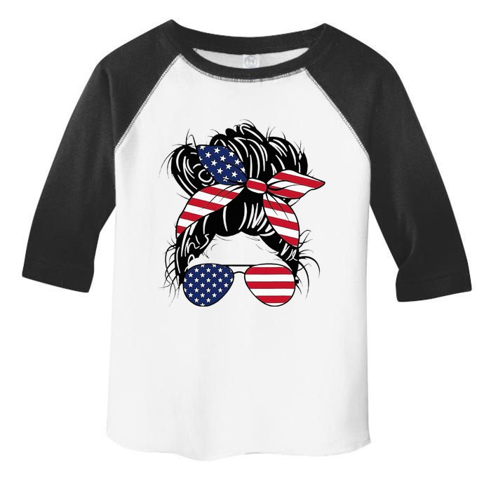 Messy Bun Usa Flag Glasses American Flag American Girl Toddler Fine Jersey T-Shirt