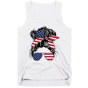 Messy Bun Usa Flag Glasses American Flag American Girl Tank Top