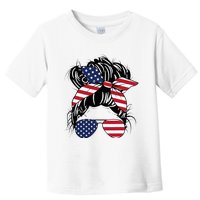 Messy Bun Usa Flag Glasses American Flag American Girl Toddler T-Shirt