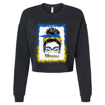 Messy Bun Ukraine Flag Ukrainians Cropped Pullover Crew