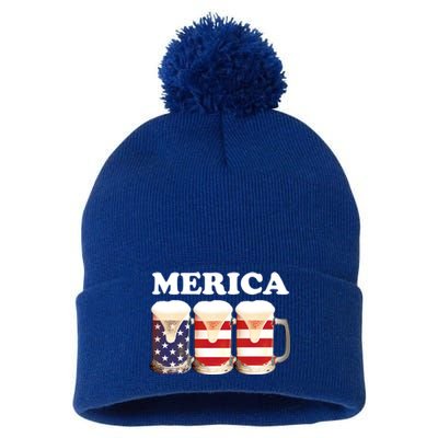 Merica Beer Usa 4th July National Day Celebration Gift Pom Pom 12in Knit Beanie