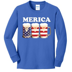 Merica Beer Usa 4th July National Day Celebration Gift Kids Long Sleeve Shirt