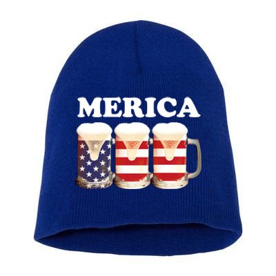 Merica Beer Usa 4th July National Day Celebration Gift Short Acrylic Beanie