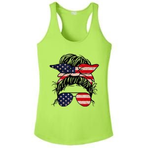 Messy Bun USA Flag Glasses 4th Of July Patriotic Ladies PosiCharge Competitor Racerback Tank