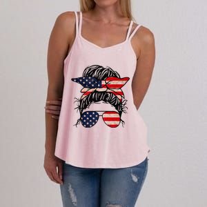 Messy Bun USA Flag Glasses 4th Of July Patriotic Women's Strappy Tank