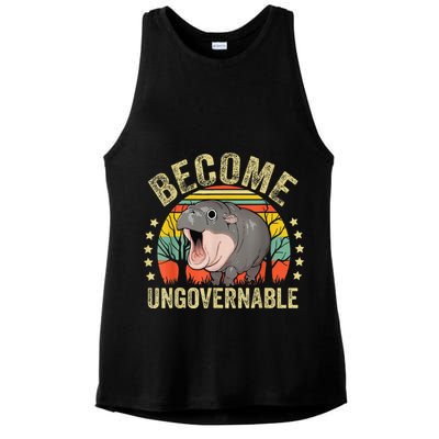 Moodeng Become Ungovernable Funny Baby Hippo Moo Deng Joke Ladies PosiCharge Tri-Blend Wicking Tank