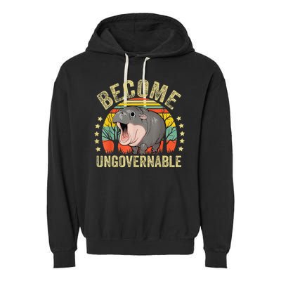 Moodeng Become Ungovernable Funny Baby Hippo Moo Deng Joke Garment-Dyed Fleece Hoodie