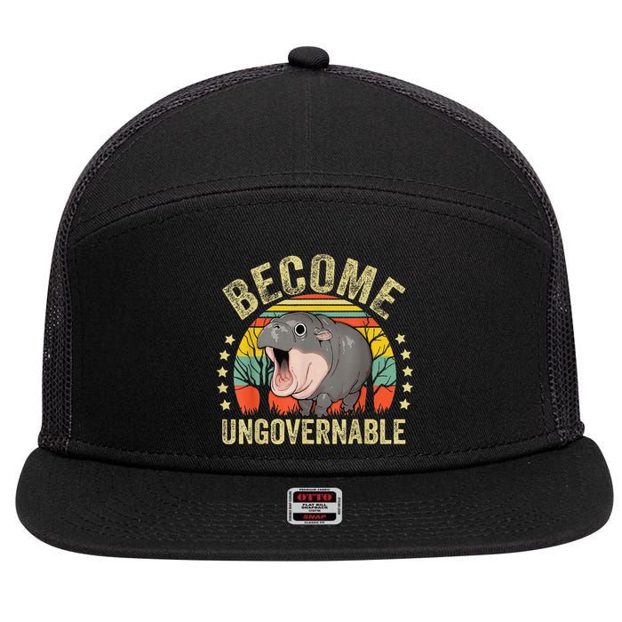 Moodeng Become Ungovernable Funny Baby Hippo Moo Deng Joke 7 Panel Mesh Trucker Snapback Hat