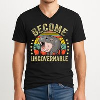 Moodeng Become Ungovernable Funny Baby Hippo Moo Deng Joke V-Neck T-Shirt