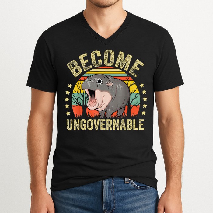 Moodeng Become Ungovernable Funny Baby Hippo Moo Deng Joke V-Neck T-Shirt