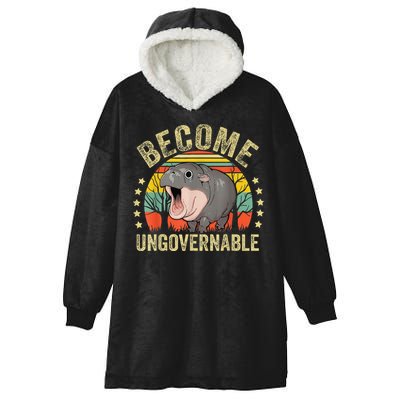 Moodeng Become Ungovernable Funny Baby Hippo Moo Deng Joke Hooded Wearable Blanket
