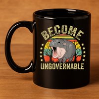 Moodeng Become Ungovernable Funny Baby Hippo Moo Deng Joke 11oz C Handle Ceramic Mug