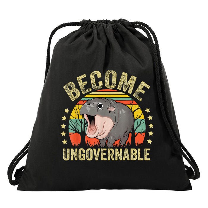 Moodeng Become Ungovernable Funny Baby Hippo Moo Deng Joke Drawstring Bag