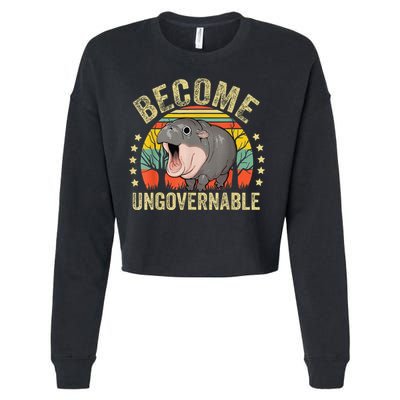 Moodeng Become Ungovernable Funny Baby Hippo Moo Deng Joke Cropped Pullover Crew