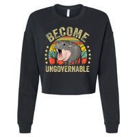 Moodeng Become Ungovernable Funny Baby Hippo Moo Deng Joke Cropped Pullover Crew