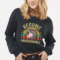 Moodeng Become Ungovernable Funny Baby Hippo Moo Deng Joke Cropped Pullover Crew