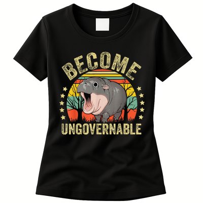 Moodeng Become Ungovernable Funny Baby Hippo Moo Deng Joke Womens T-Shirt