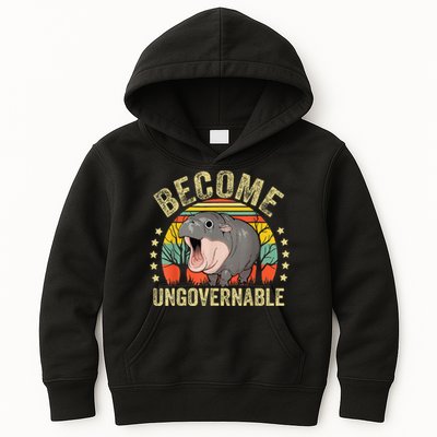 Moodeng Become Ungovernable Funny Baby Hippo Moo Deng Joke Kids Hoodie