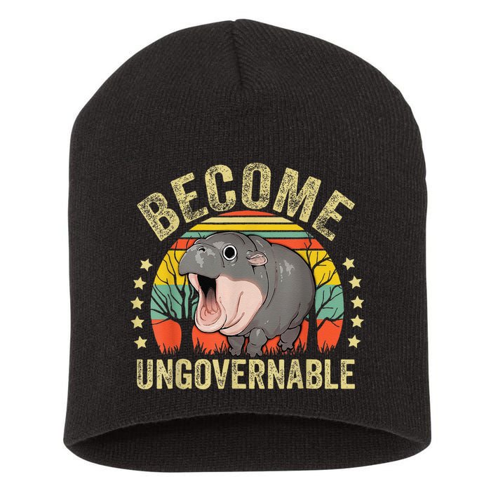Moodeng Become Ungovernable Funny Baby Hippo Moo Deng Joke Short Acrylic Beanie