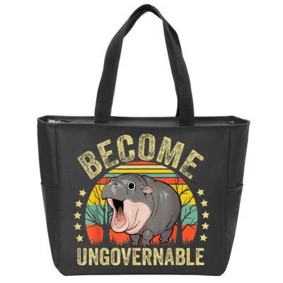 Moodeng Become Ungovernable Funny Baby Hippo Moo Deng Joke Zip Tote Bag
