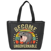 Moodeng Become Ungovernable Funny Baby Hippo Moo Deng Joke Zip Tote Bag
