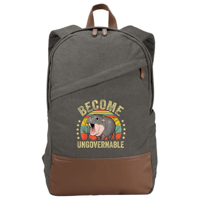 Moodeng Become Ungovernable Funny Baby Hippo Moo Deng Joke Cotton Canvas Backpack
