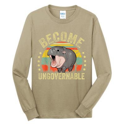 Moodeng Become Ungovernable Funny Baby Hippo Moo Deng Joke Tall Long Sleeve T-Shirt