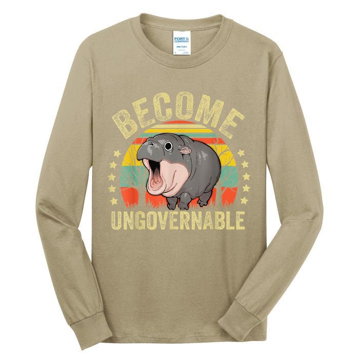 Moodeng Become Ungovernable Funny Baby Hippo Moo Deng Joke Tall Long Sleeve T-Shirt