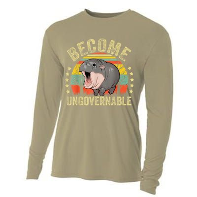 Moodeng Become Ungovernable Funny Baby Hippo Moo Deng Joke Cooling Performance Long Sleeve Crew