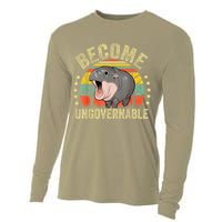 Moodeng Become Ungovernable Funny Baby Hippo Moo Deng Joke Cooling Performance Long Sleeve Crew