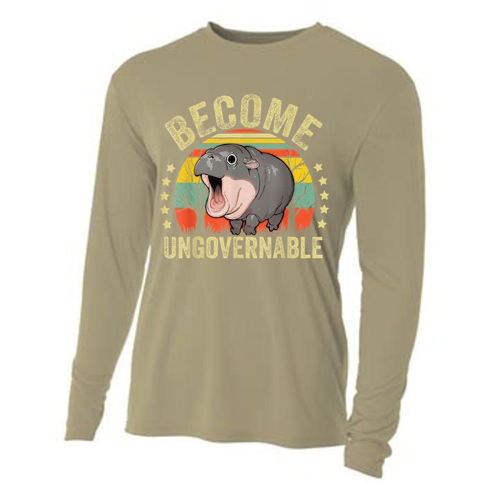Moodeng Become Ungovernable Funny Baby Hippo Moo Deng Joke Cooling Performance Long Sleeve Crew