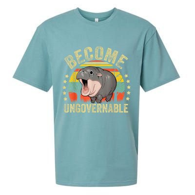 Moodeng Become Ungovernable Funny Baby Hippo Moo Deng Joke Sueded Cloud Jersey T-Shirt