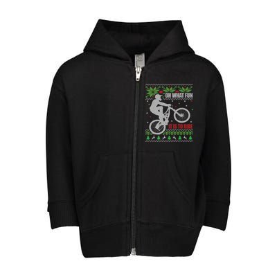 Mountain Bike Ugly Christmas Mountain Biking Gift Toddler Zip Fleece Hoodie